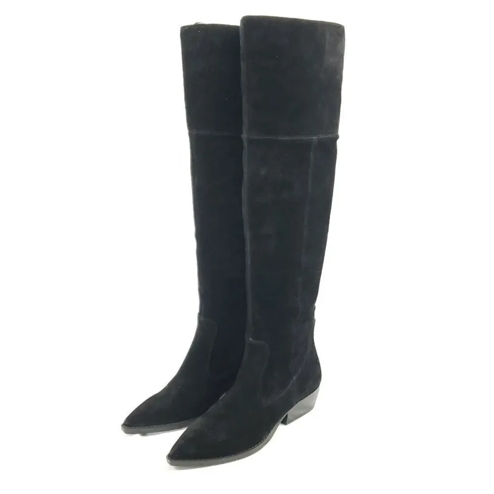Marc Fisher‎ black Suede Over Knee Boots w low heels sz 6.5M